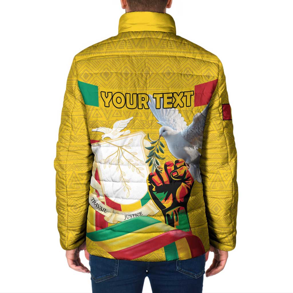 Personalized Guinea Independence Day Padded Jacket Coat Of Arms With African Pattern - Wonder Print Shop