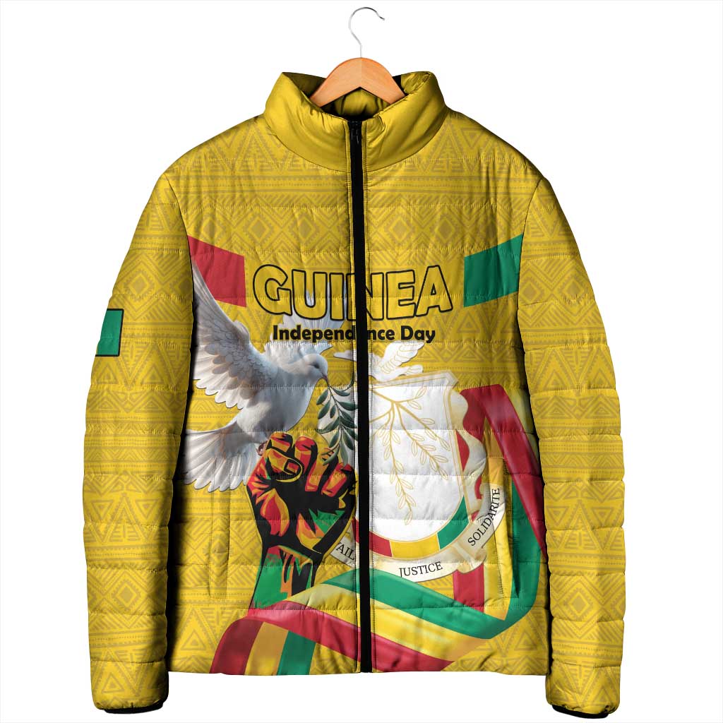 Personalized Guinea Independence Day Padded Jacket Coat Of Arms With African Pattern - Wonder Print Shop