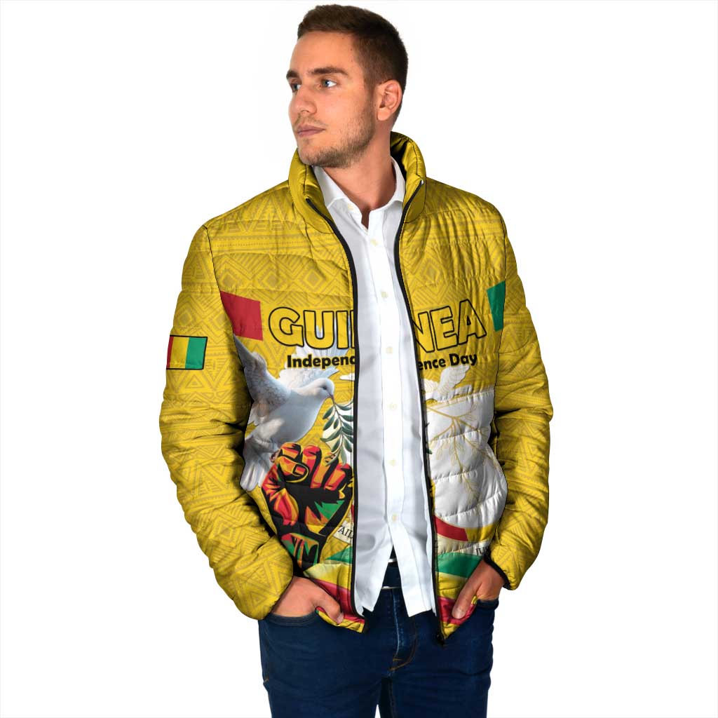 Personalized Guinea Independence Day Padded Jacket Coat Of Arms With African Pattern - Wonder Print Shop