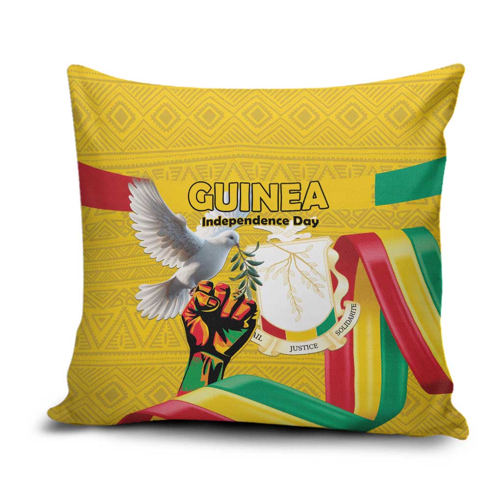 Guinea Independence Day Pillow Cover Coat Of Arms With African Pattern - Wonder Print Shop
