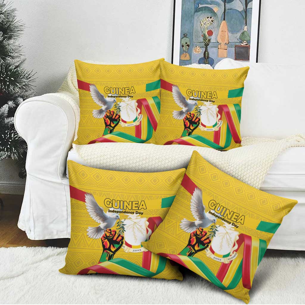 Guinea Independence Day Pillow Cover Coat Of Arms With African Pattern - Wonder Print Shop