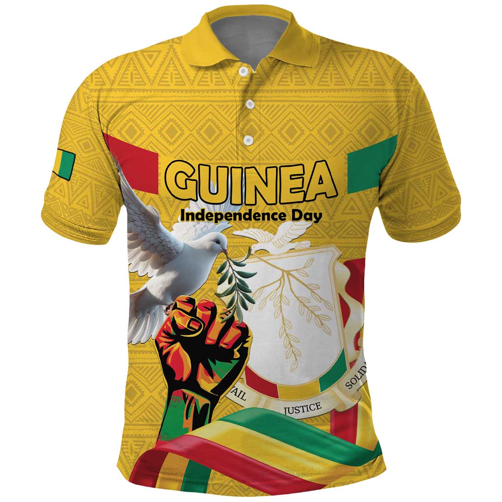 Personalized Guinea Independence Day Polo Shirt Coat Of Arms With African Pattern - Wonder Print Shop