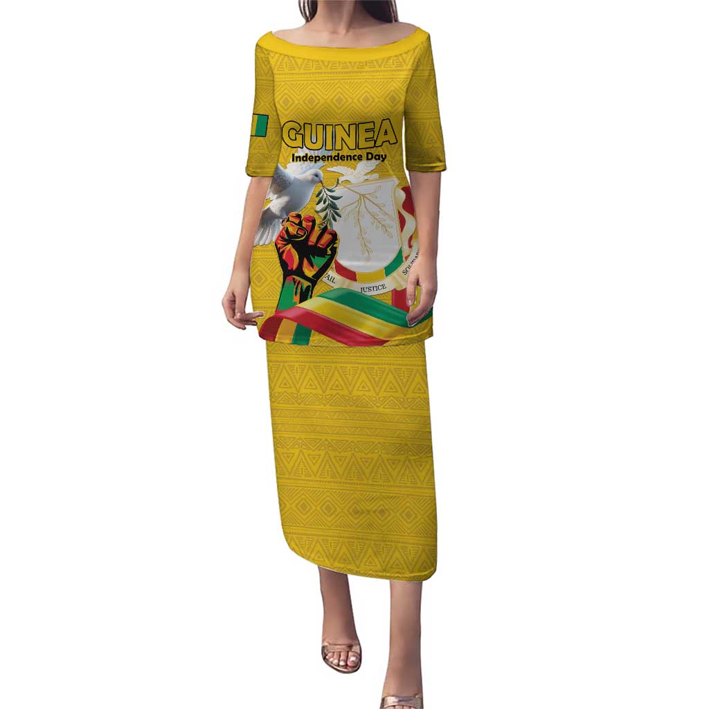 Personalized Guinea Independence Day Puletasi Coat Of Arms With African Pattern - Wonder Print Shop