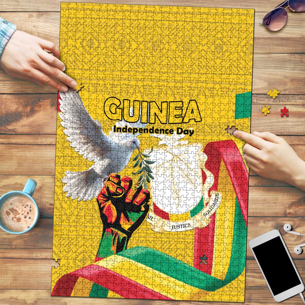 Guinea Independence Day Puzzle Coat Of Arms With African Pattern - Wonder Print Shop