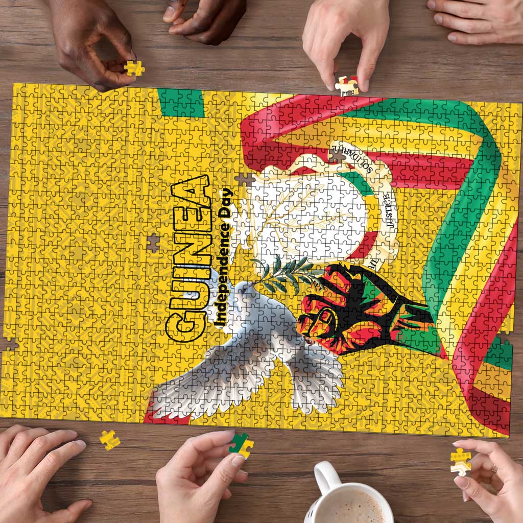 Guinea Independence Day Puzzle Coat Of Arms With African Pattern - Wonder Print Shop