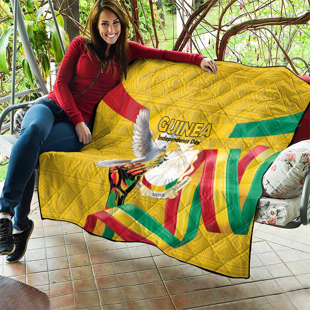 Guinea Independence Day Quilt Coat Of Arms With African Pattern - Wonder Print Shop