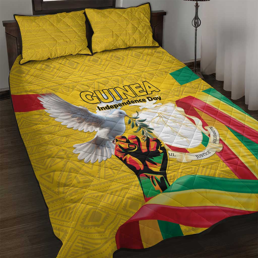 Guinea Independence Day Quilt Bed Set Coat Of Arms With African Pattern - Wonder Print Shop