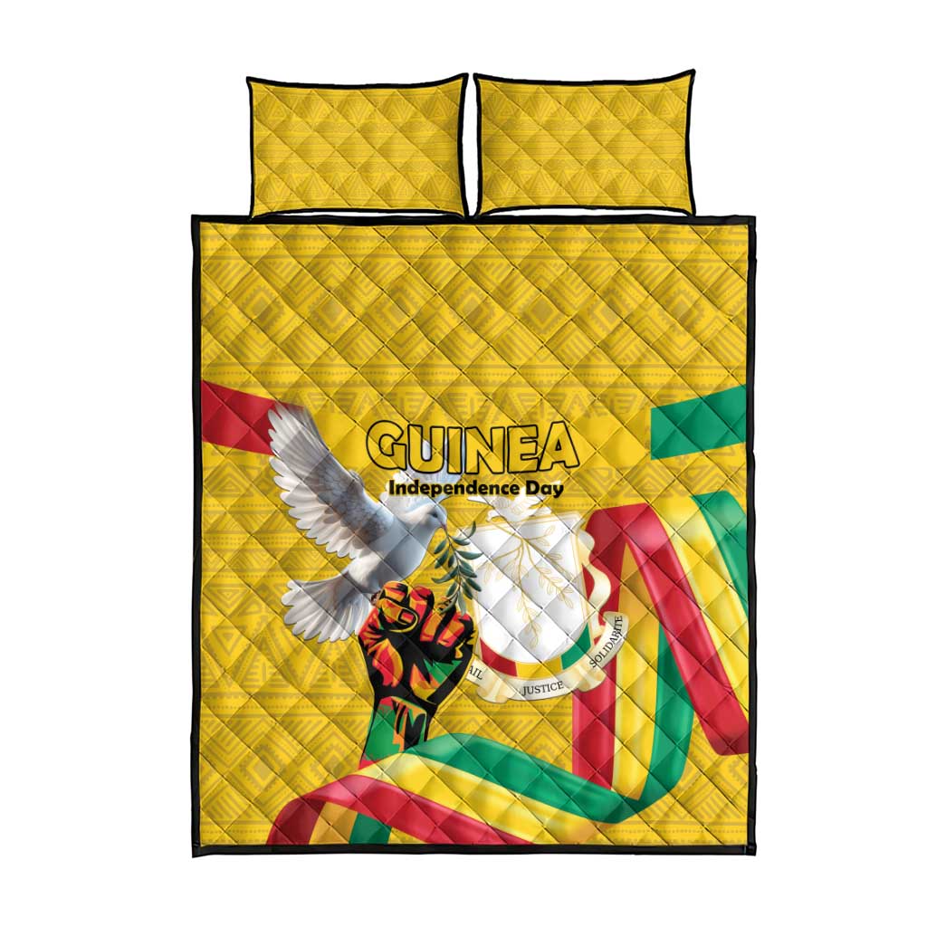 Guinea Independence Day Quilt Bed Set Coat Of Arms With African Pattern - Wonder Print Shop