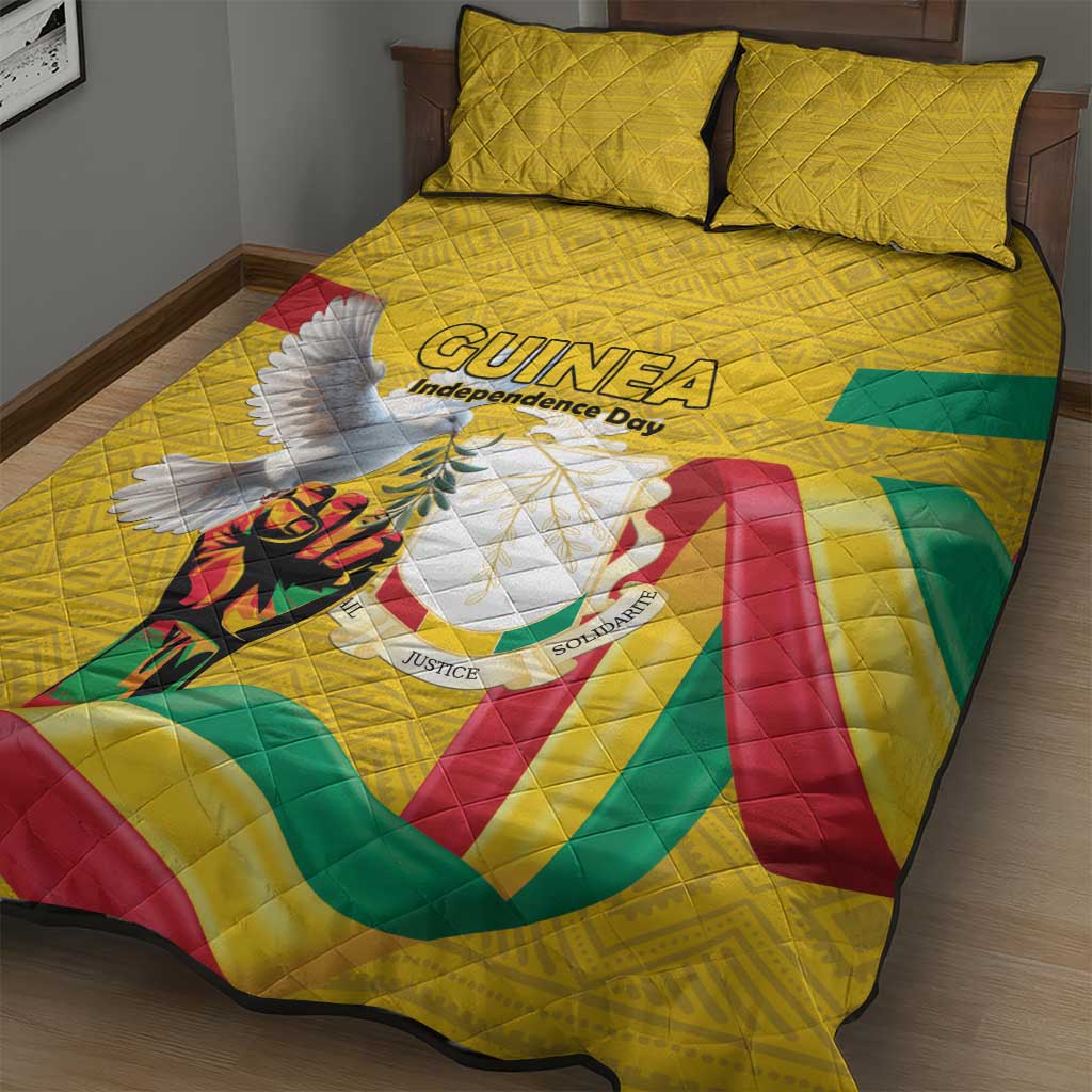 Guinea Independence Day Quilt Bed Set Coat Of Arms With African Pattern - Wonder Print Shop