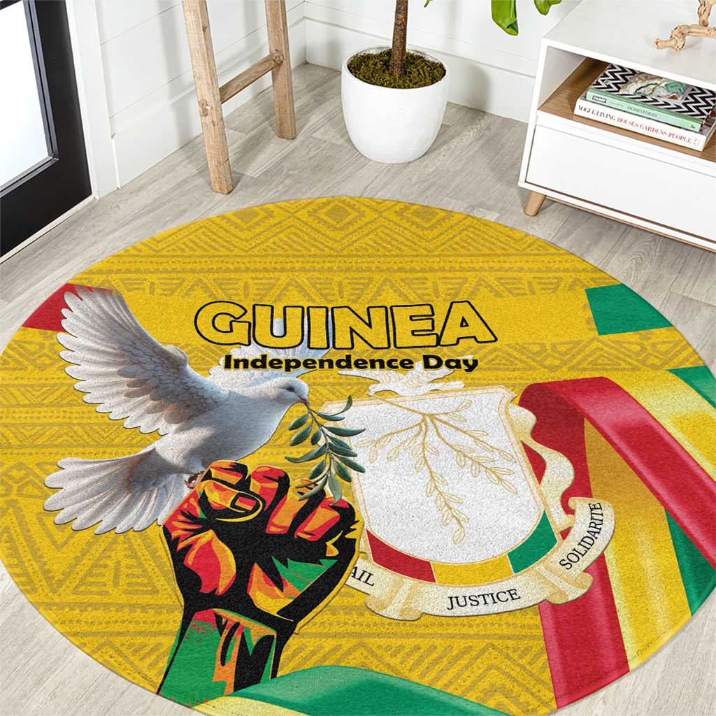 Guinea Independence Day Round Carpet Coat Of Arms With African Pattern - Wonder Print Shop
