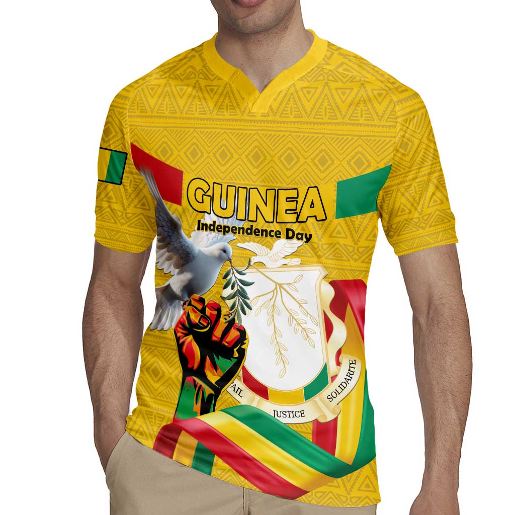 Personalized Guinea Independence Day Rugby Jersey Coat Of Arms With African Pattern - Wonder Print Shop