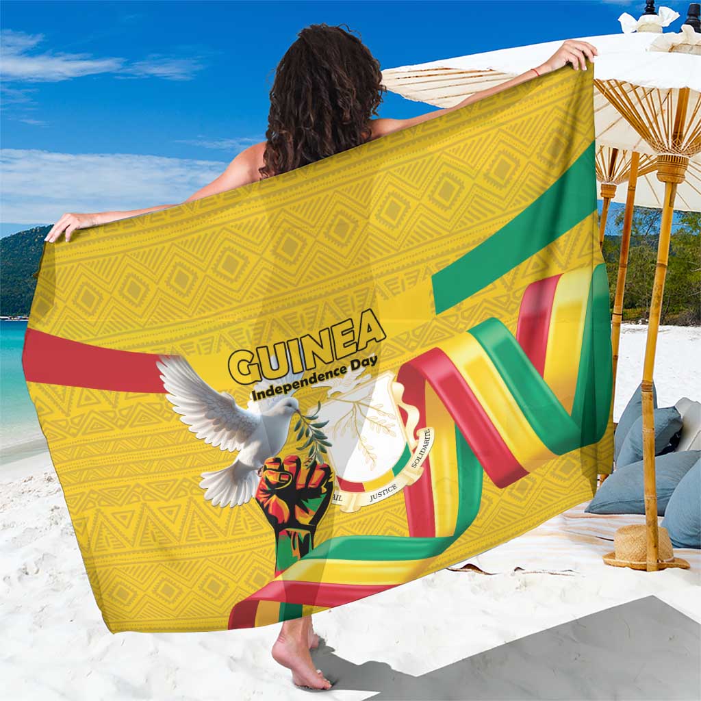 Guinea Independence Day Sarong Coat Of Arms With African Pattern - Wonder Print Shop