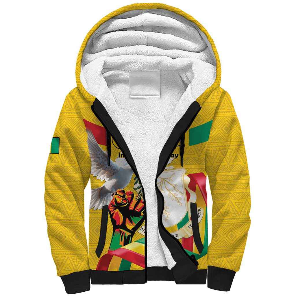 Personalized Guinea Independence Day Sherpa Hoodie Coat Of Arms With African Pattern - Wonder Print Shop
