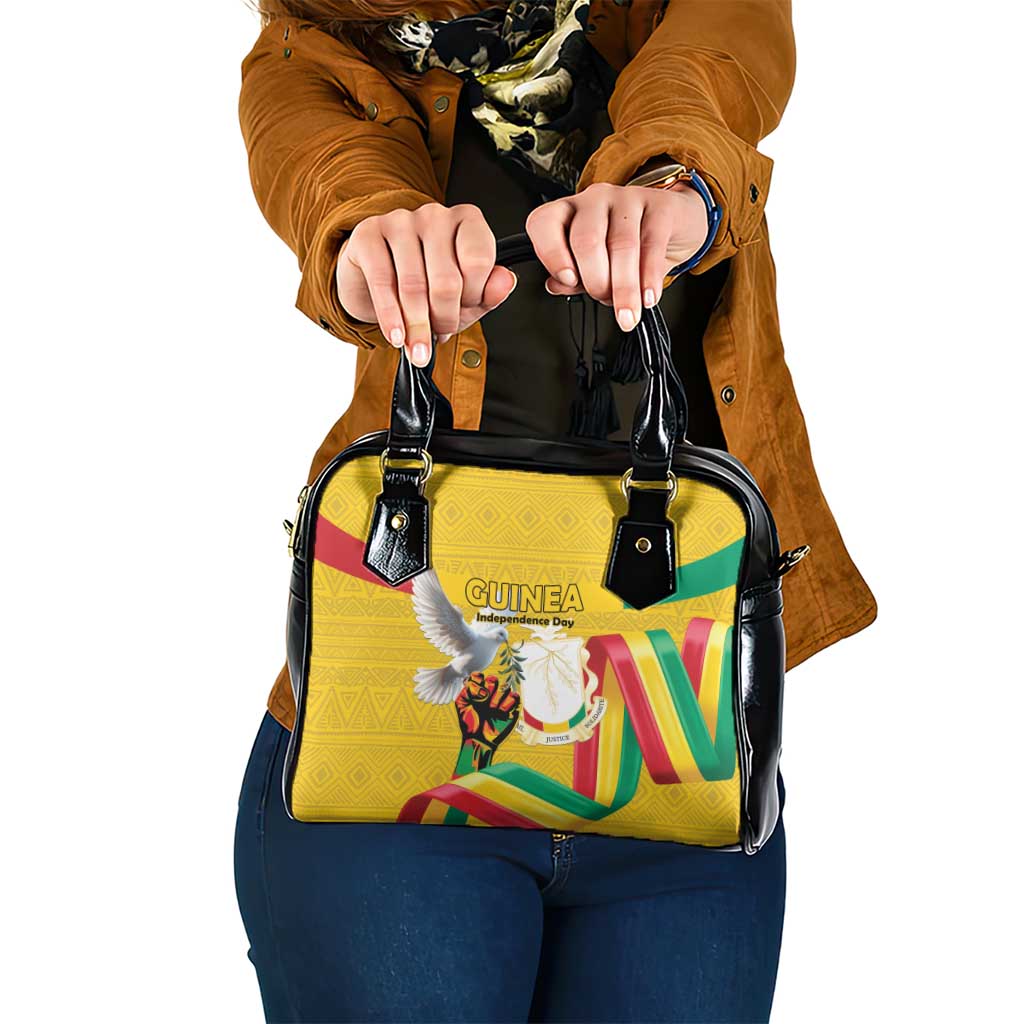 Guinea Independence Day Shoulder Handbag Coat Of Arms With African Pattern - Wonder Print Shop