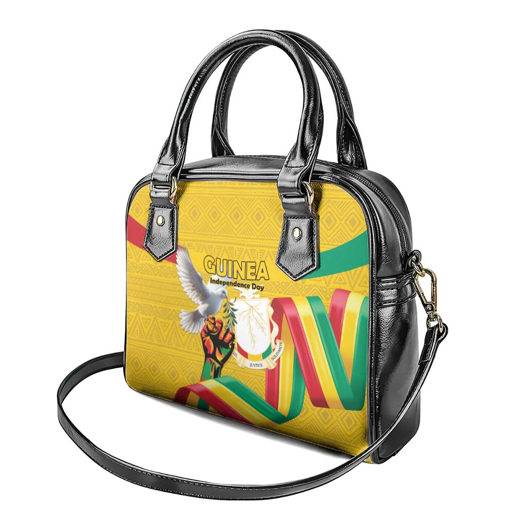 Guinea Independence Day Shoulder Handbag Coat Of Arms With African Pattern - Wonder Print Shop