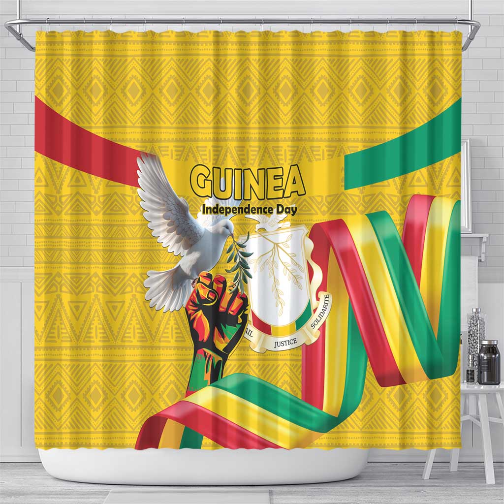 Guinea Independence Day Shower Curtain Coat Of Arms With African Pattern - Wonder Print Shop