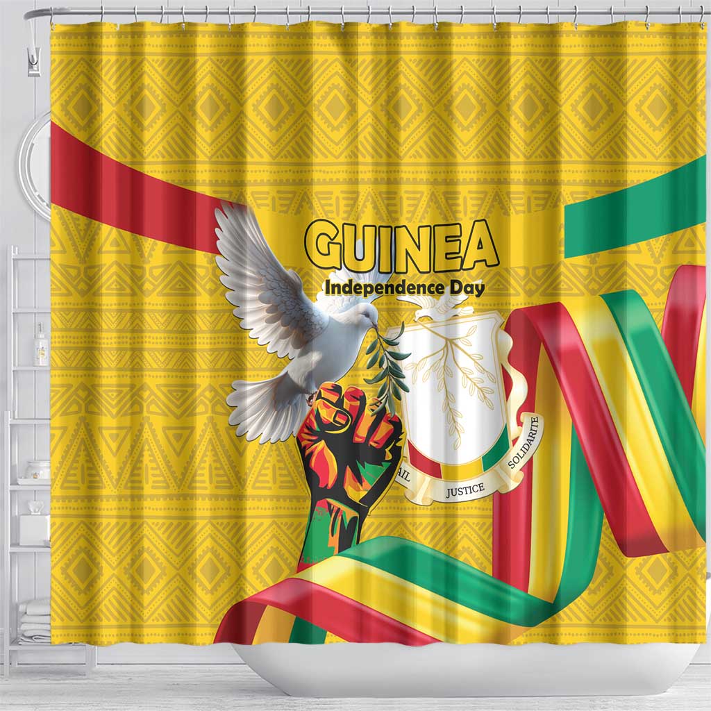 Guinea Independence Day Shower Curtain Coat Of Arms With African Pattern - Wonder Print Shop