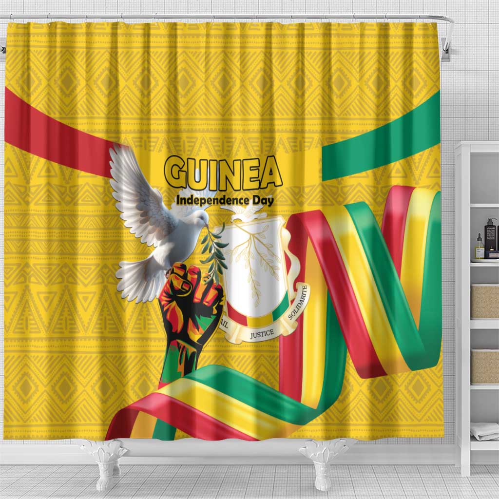 Guinea Independence Day Shower Curtain Coat Of Arms With African Pattern - Wonder Print Shop