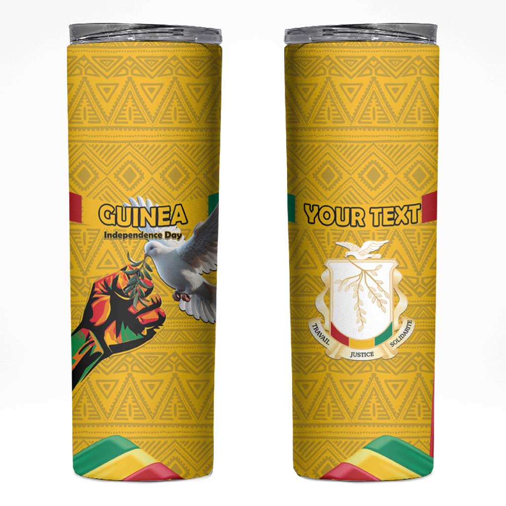 Personalized Guinea Independence Day Skinny Tumbler Coat Of Arms With African Pattern - Wonder Print Shop