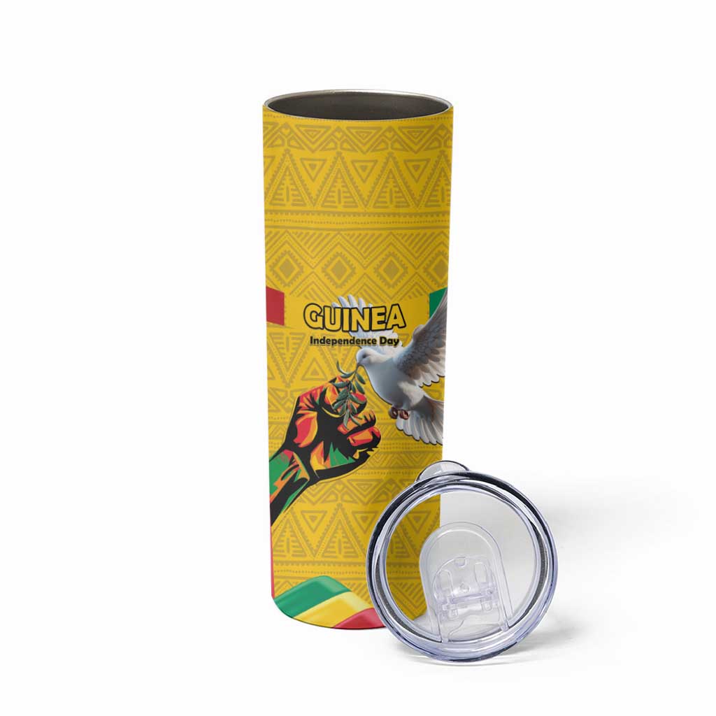 Personalized Guinea Independence Day Skinny Tumbler Coat Of Arms With African Pattern - Wonder Print Shop