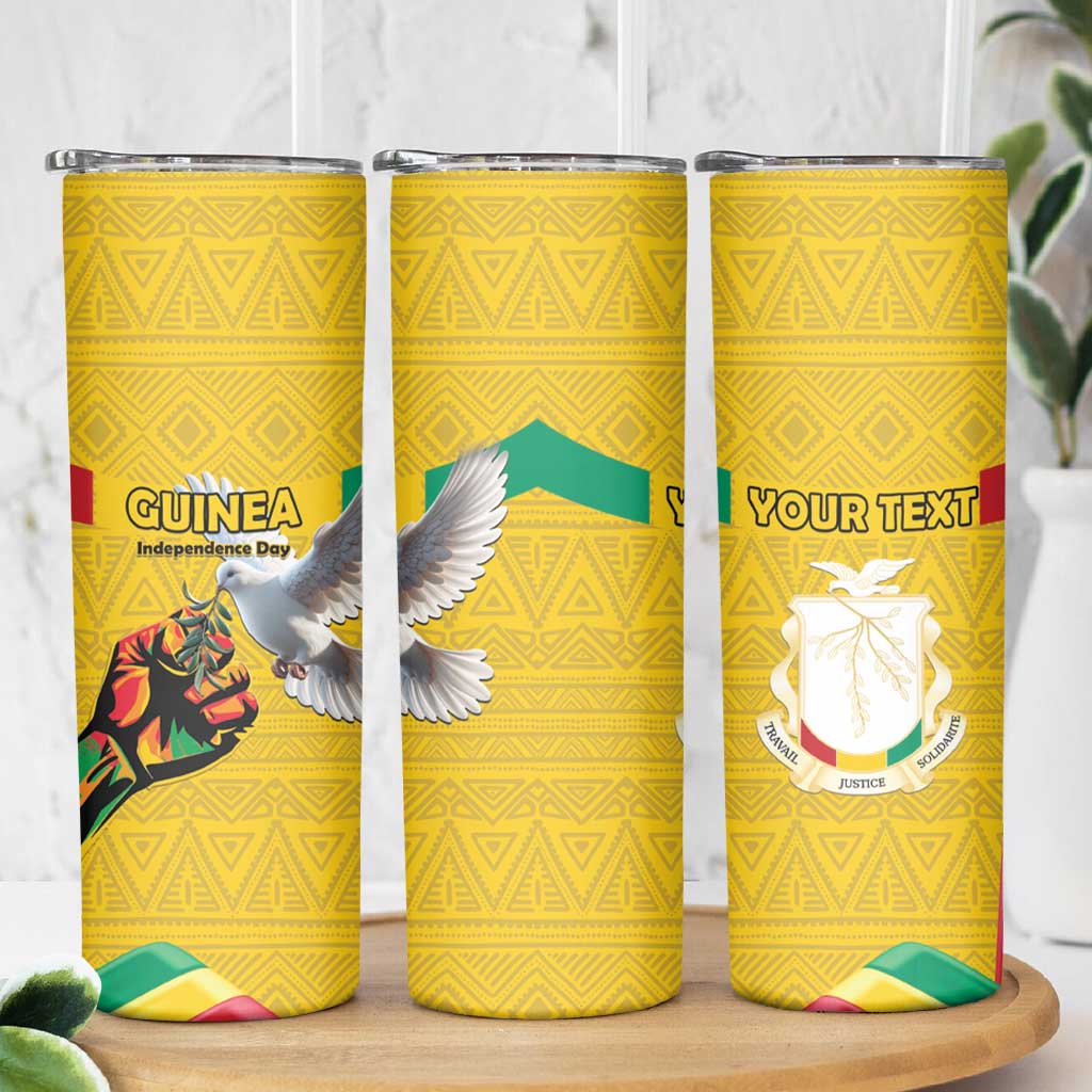 Personalized Guinea Independence Day Skinny Tumbler Coat Of Arms With African Pattern - Wonder Print Shop