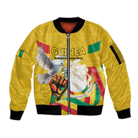 Personalized Guinea Independence Day Sleeve Zip Bomber Jacket Coat Of Arms With African Pattern - Wonder Print Shop