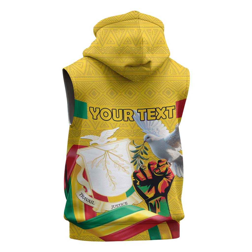 Personalized Guinea Independence Day Sleeveless Hoodie Coat Of Arms With African Pattern - Wonder Print Shop