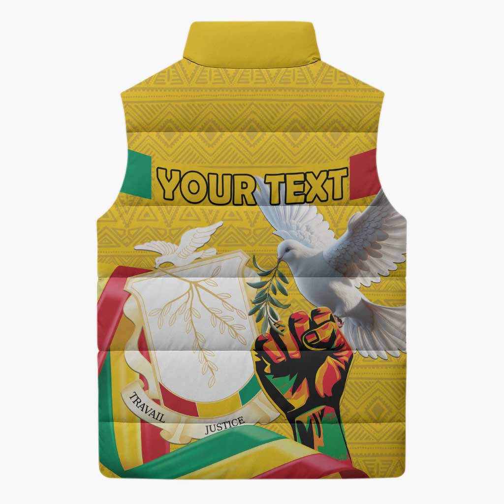 Personalized Guinea Independence Day Sleeveless Puffer Jacket Coat Of Arms With African Pattern - Wonder Print Shop