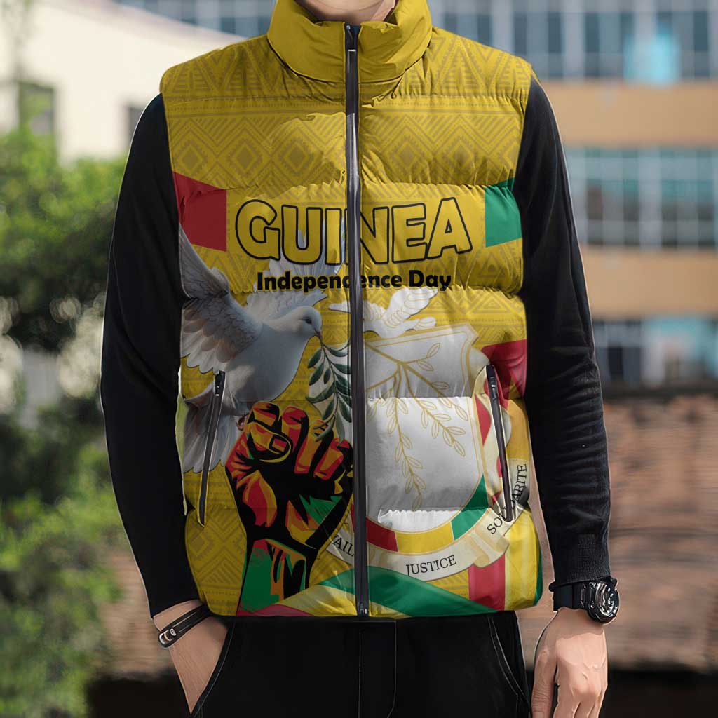 Personalized Guinea Independence Day Sleeveless Puffer Jacket Coat Of Arms With African Pattern - Wonder Print Shop
