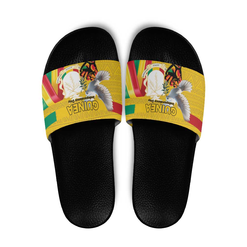 Guinea Independence Day Slide Sandals Coat Of Arms With African Pattern - Wonder Print Shop