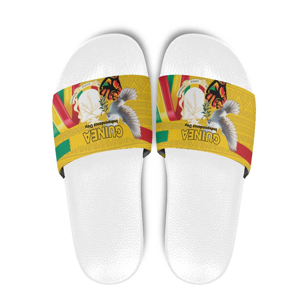 Guinea Independence Day Slide Sandals Coat Of Arms With African Pattern - Wonder Print Shop