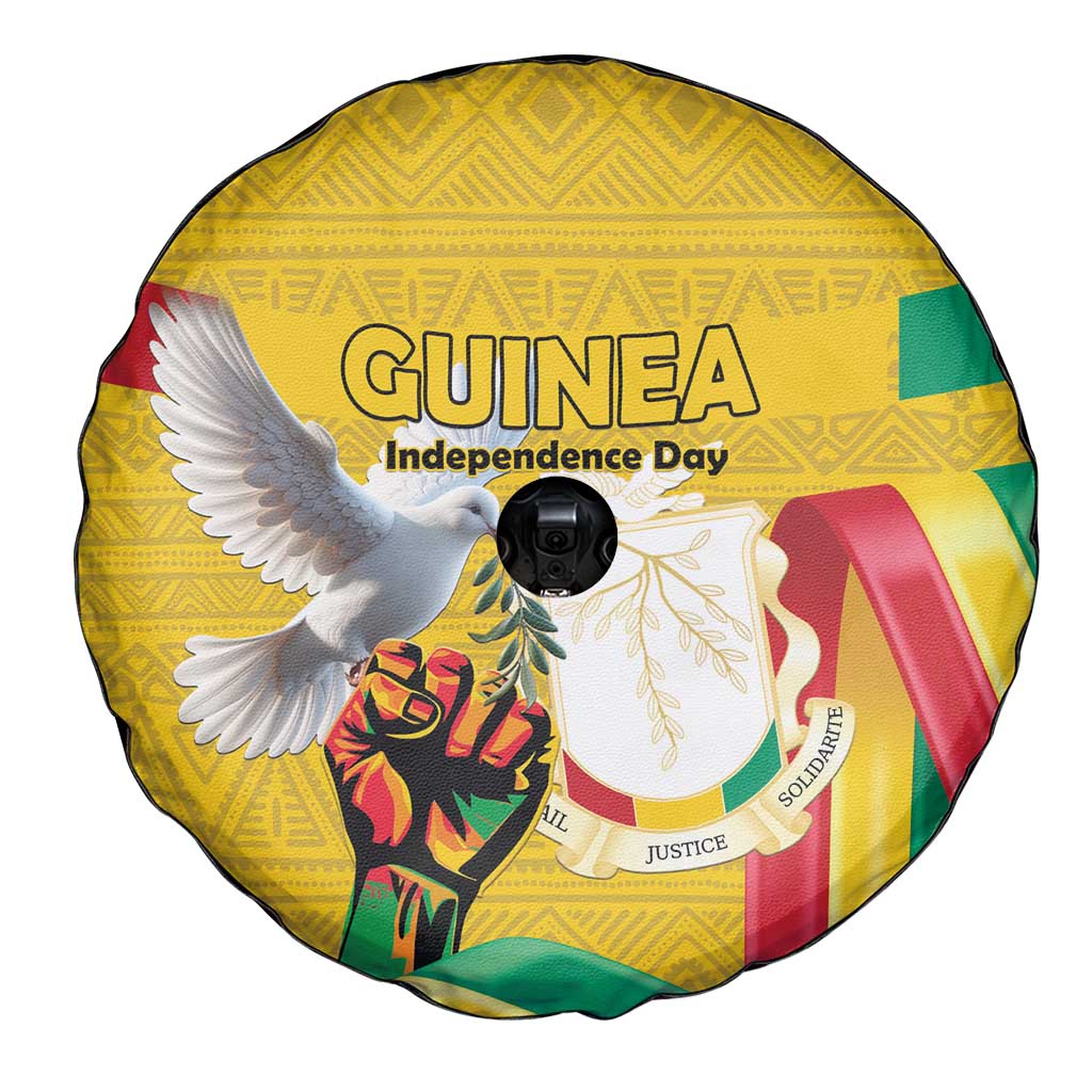 Guinea Independence Day Spare Tire Cover Coat Of Arms With African Pattern - Wonder Print Shop