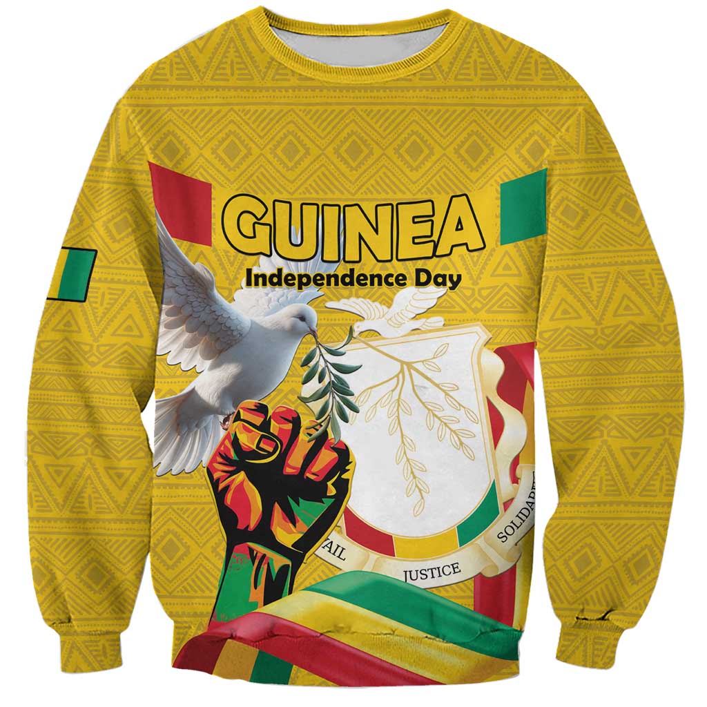 Personalized Guinea Independence Day Sweatshirt Coat Of Arms With African Pattern - Wonder Print Shop