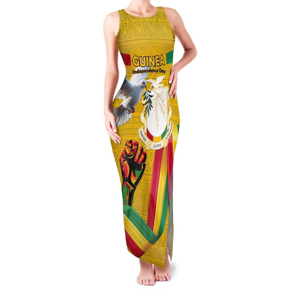 Personalized Guinea Independence Day Tank Maxi Dress Coat Of Arms With African Pattern - Wonder Print Shop