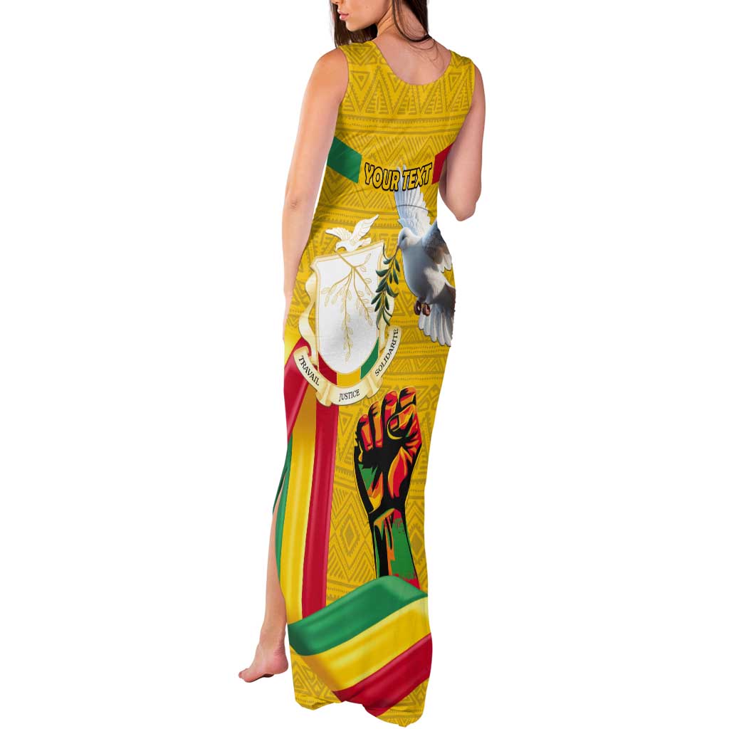 Personalized Guinea Independence Day Tank Maxi Dress Coat Of Arms With African Pattern - Wonder Print Shop