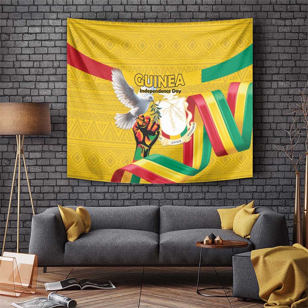 Guinea Independence Day Tapestry Coat Of Arms With African Pattern - Wonder Print Shop
