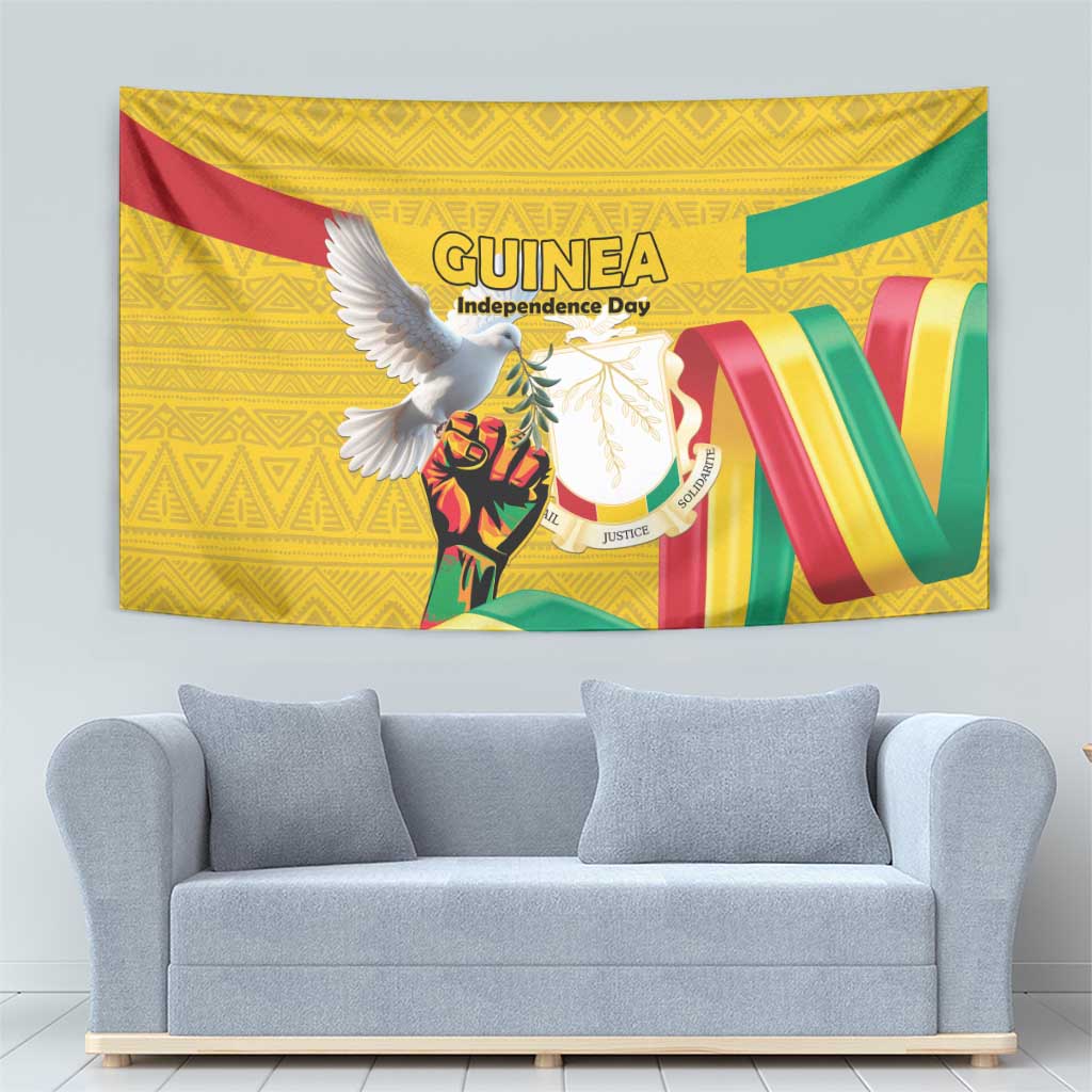 Guinea Independence Day Tapestry Coat Of Arms With African Pattern - Wonder Print Shop