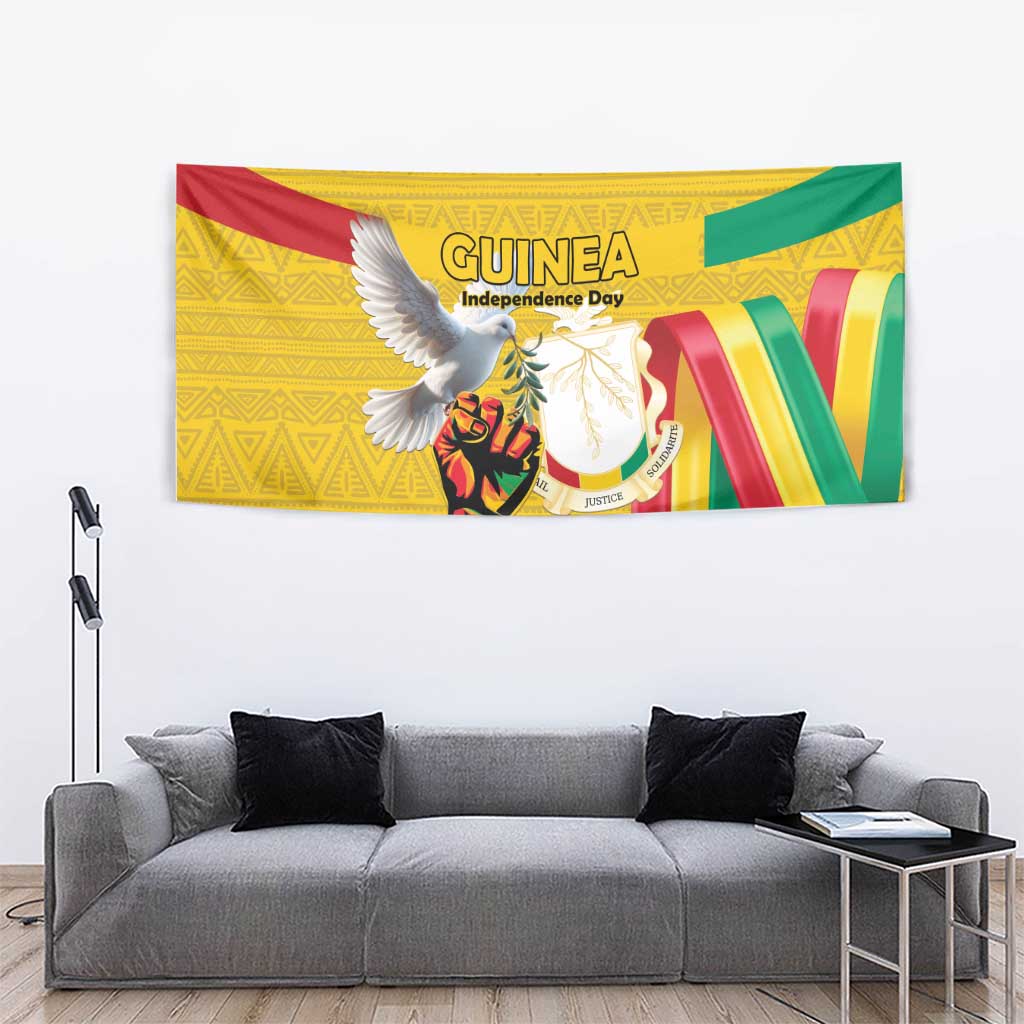Guinea Independence Day Tapestry Coat Of Arms With African Pattern - Wonder Print Shop