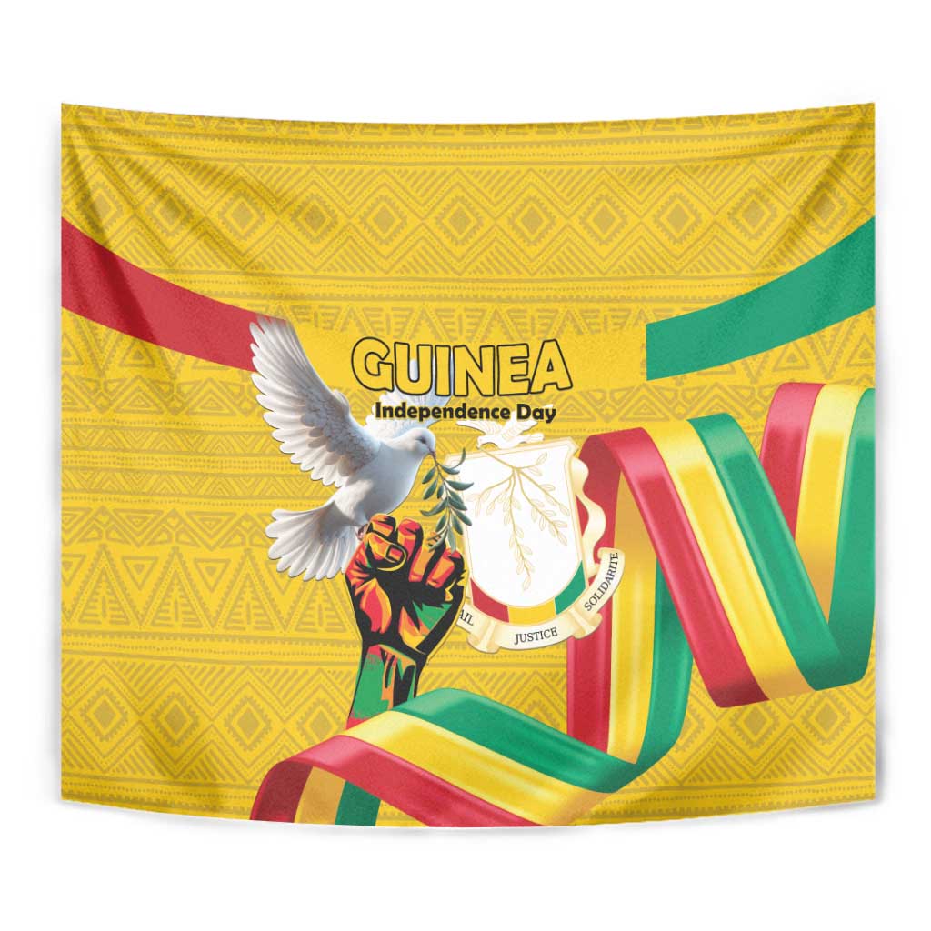 Guinea Independence Day Tapestry Coat Of Arms With African Pattern - Wonder Print Shop