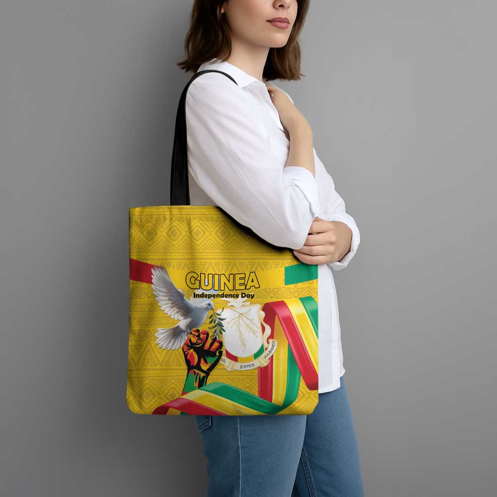 Guinea Independence Day Tote Bag Coat Of Arms With African Pattern - Wonder Print Shop
