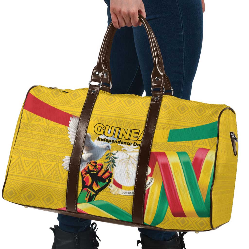 Guinea Independence Day Travel Bag Coat Of Arms With African Pattern - Wonder Print Shop