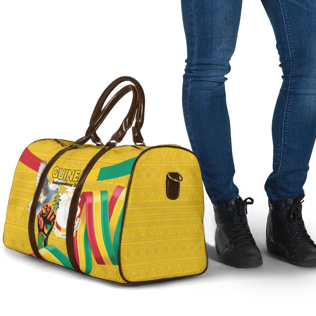 Guinea Independence Day Travel Bag Coat Of Arms With African Pattern - Wonder Print Shop