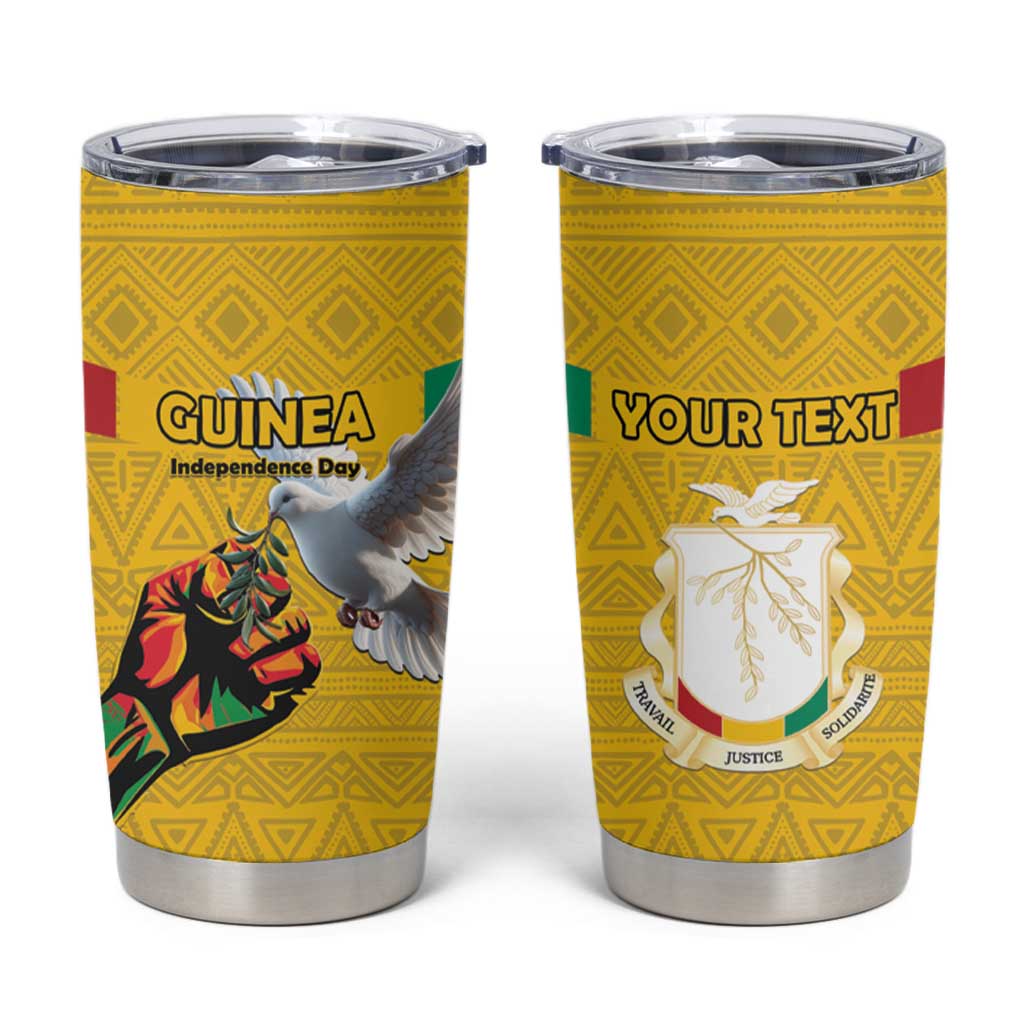 Personalized Guinea Independence Day Tumbler Cup Coat Of Arms With African Pattern - Wonder Print Shop