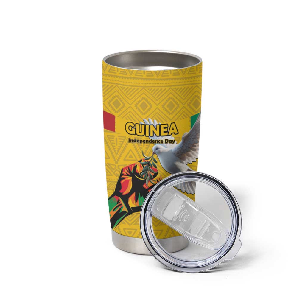 Personalized Guinea Independence Day Tumbler Cup Coat Of Arms With African Pattern - Wonder Print Shop