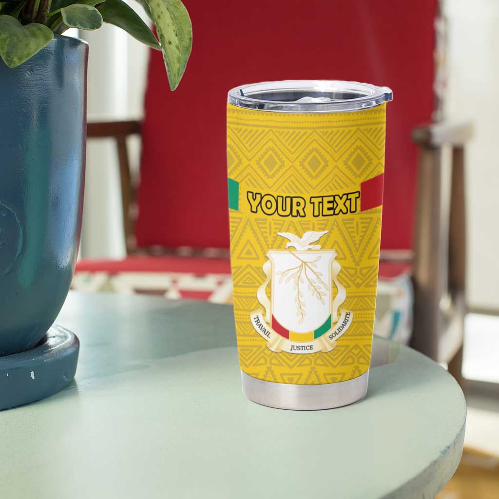 Personalized Guinea Independence Day Tumbler Cup Coat Of Arms With African Pattern - Wonder Print Shop
