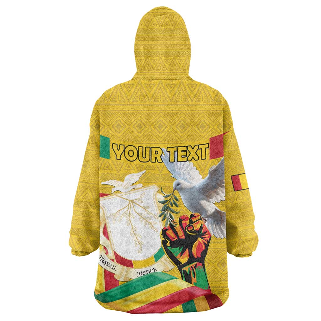 Personalized Guinea Independence Day Wearable Blanket Hoodie Coat Of Arms With African Pattern - Wonder Print Shop