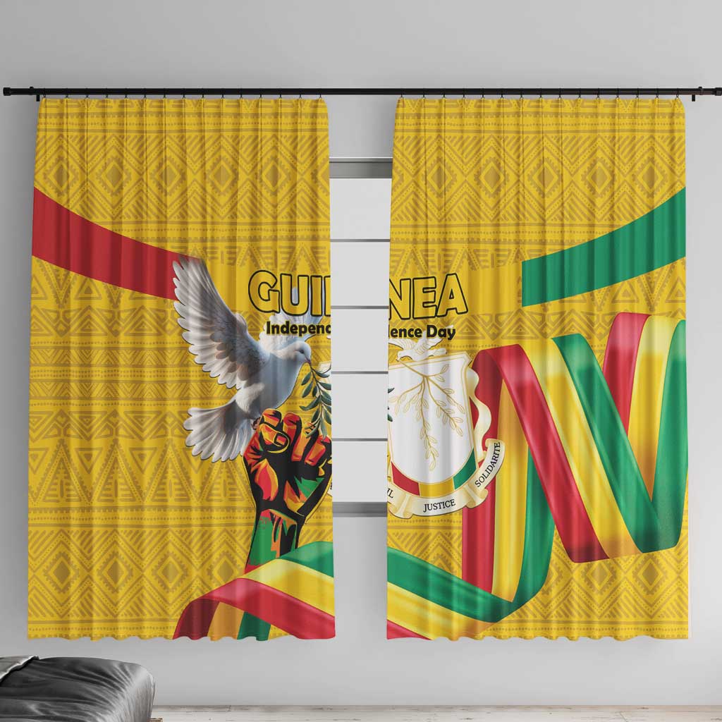Guinea Independence Day Window Curtain Coat Of Arms With African Pattern - Wonder Print Shop