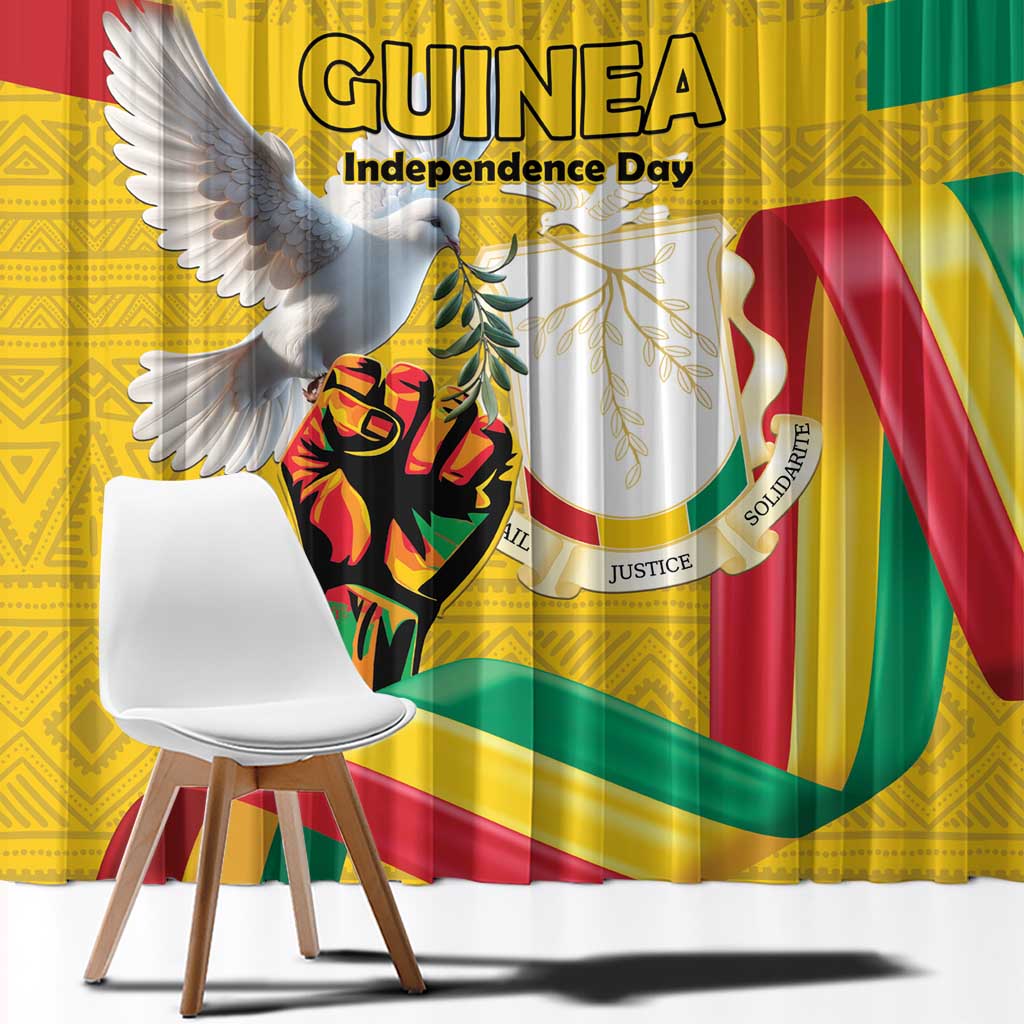 Guinea Independence Day Window Curtain Coat Of Arms With African Pattern - Wonder Print Shop