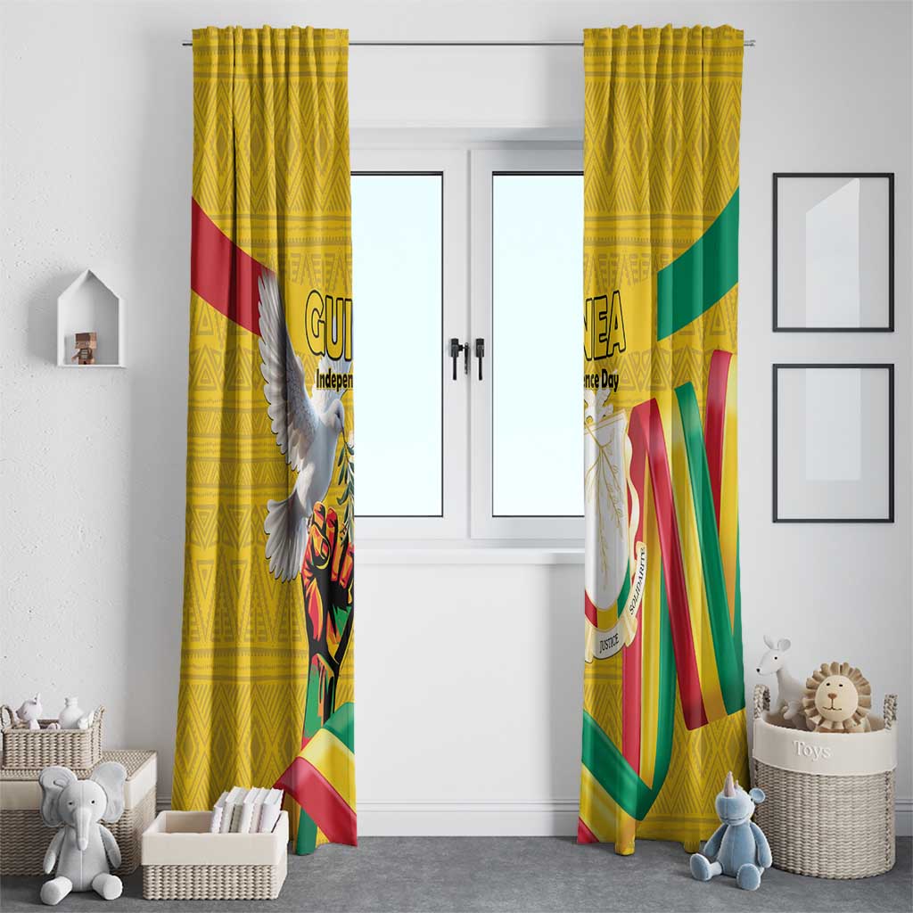 Guinea Independence Day Window Curtain Coat Of Arms With African Pattern - Wonder Print Shop