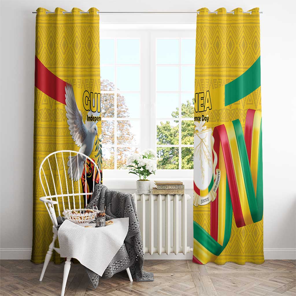 Guinea Independence Day Window Curtain Coat Of Arms With African Pattern - Wonder Print Shop